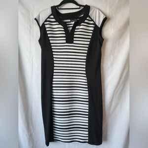 Crystal Fashions Black and White Striped Midi Dress Size M